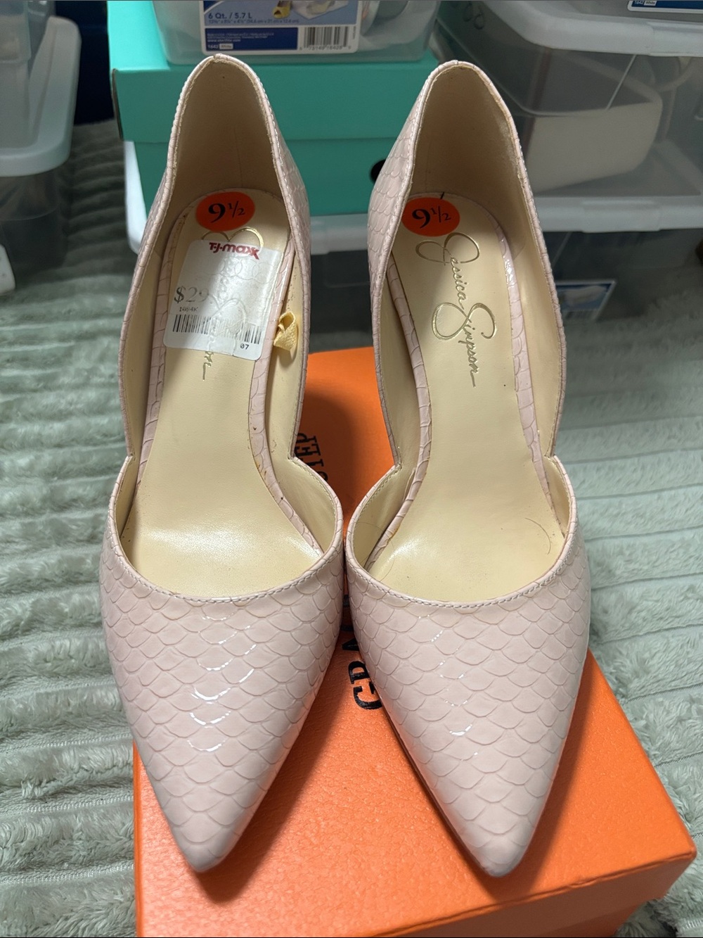 Jessica Simpson Blush Pink Scaled D'Orsay Pointed Pumps